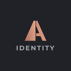 A Letter logo design. Logo created with line stylistic on golden color performance.