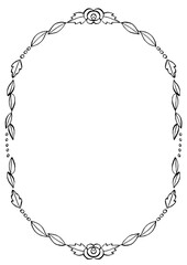 flower oval frame black white line art drawing decorative ornament