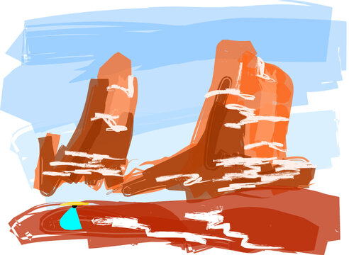 Digital landscape painting traveler in the canyon. 