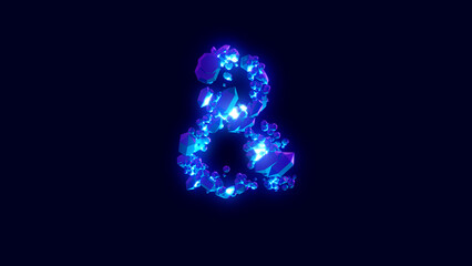 magic diamonds or crystals - ampersand, creative font, isolated - object 3D rendering