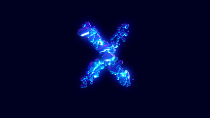 magic diamonds or frozen ice - letter X, creative font, isolated - object 3D rendering