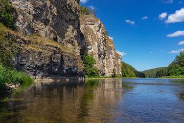 Fototapeta na wymiar Prytes river Ai. Chelyabinsk region, the city of Satka. Mountains and rocks. River in summer