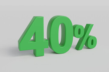 Fourty percent 3D render isolated over white background with shadow and clipping path included.