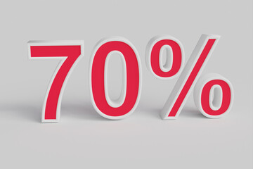 Seventy percent 3D render isolated over white background with shadow and clipping path included.