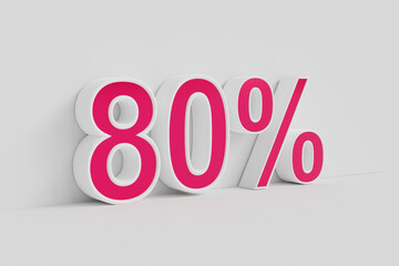 Eighty percent 3D render isolated over white background with shadow and clipping path included.