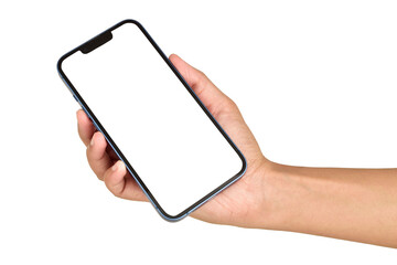 Blank screen smartphone in hand isolated on white background with clipping path