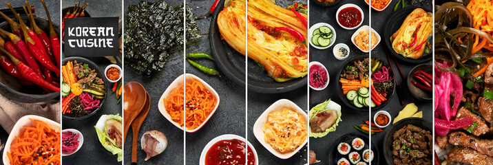 Collage made of Korean traditional dishes.