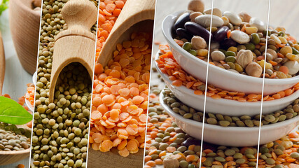 Collage made of beans and lentil.