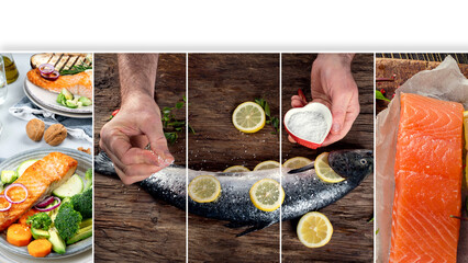 Collage made of delicious salmon.