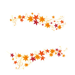 Autumn leaves and music notes illustration set 