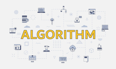 algorithm concept with icon set with big word or text on center