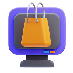 3d rendering of device monitor and bag icon illustration, product marketing
