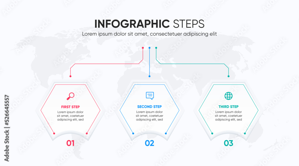 Wall mural 3 steps hexagonal infographic tech design. Modern and colorful template infographic.