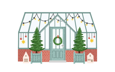 Naklejka premium Christmas glass house winter green house vector