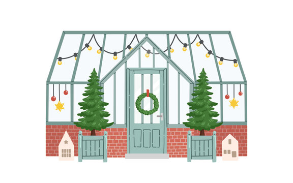 Christmas Glass House Winter Green House Vector