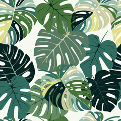 Pattern monstera leaf seamless, hand drawn botanical, spring and Summer time, green style, natural ornaments for textile, fabric, wallpaper, background, texture design.