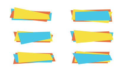 Isolated trendy discount bubble collection, abstract rectangle sale label, flat festive price frame, color web promotion banner set, horizontal geometric promo sticker, vector graphic