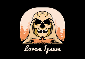 Two hand holding a skull illustration badge