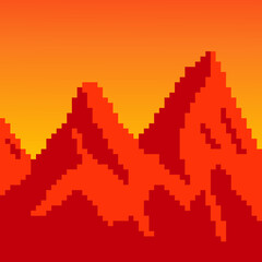 Fototapeta na wymiar Mountains landscape with pixel art. Vector illustration.