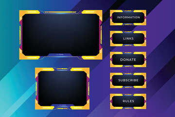 Game streaming panels and buttons design collection