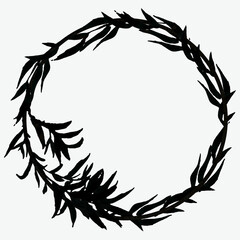 Black Bamboo Frame,Watercolor Illustration.Oriental Traditional Painting Isolated.Hieroglyph Calligraphy.