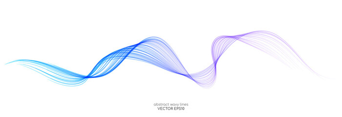 Vector brush stroke wave lines smooth flowing dynamic colorful blue purple pink gradient isolated on white background for concept of technology, digital, communication, science, music