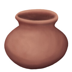 Antique Pottery with a Round Shape in Illustration of Watercolor styles