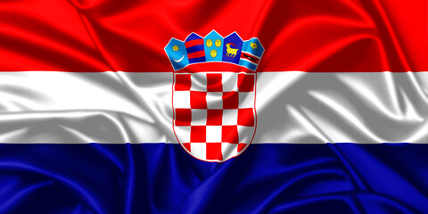 Croatia waving national flag close up silk texture satin illustration background