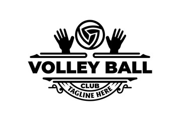 Vintage Retro Volley Ball with Block Hand Badge Emblem for Sport Club Competition League Logo Design