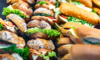 Freshly prepared sandwiches sold in a fast food restaurant