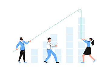 Coworkers work together on a business plan and bild a graph