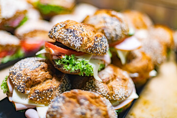 Freshly prepared sandwiches sold in a fast food restaurant