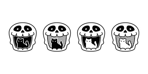 cat vector halloween skull bone icon kitten calico logo symbol ghost breed cartoon character lamp illustration doodle clip art isolated design
