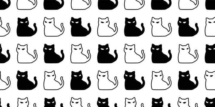 cat seamless pattern Halloween kitten calico vector tile background scarf isolated gift wrapping paper cartoon character repeat wallpaper illustration design