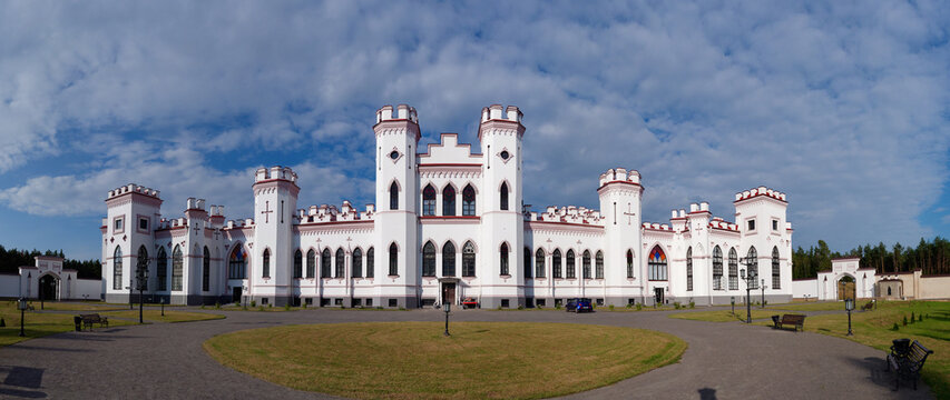 BREST, BELARUS - AUGUST 14, 2022: Palace of Puslovskys in Kossovo, an architectural monument of the 19th century
