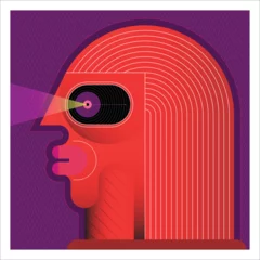 Poster Zijaanzicht abstract vector portret van een man met lang haar en laser zicht. ©  danjazzia