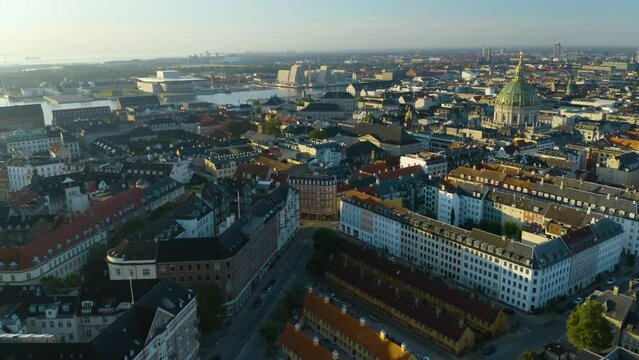 Cinematic Aerial Shot Reveals Frederik's (Marble) Church in Copenhagen, Sunrise