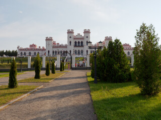 Fototapeta na wymiar BREST, BELARUS - AUGUST 14, 2022: Palace of Puslovskys in Kossovo, an architectural monument of the 19th century