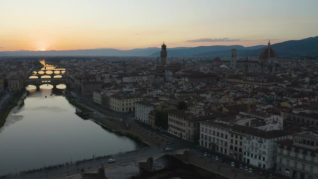 Beautiful Establishing Shot of Florence, Italy during Amazing Sunset