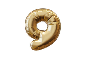 Golden inflated number. Balloon metallic number. 3d