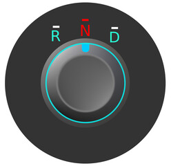 Electric vehicle gear selector sign. Reverse, neutral, drive knob vector illustration.  
