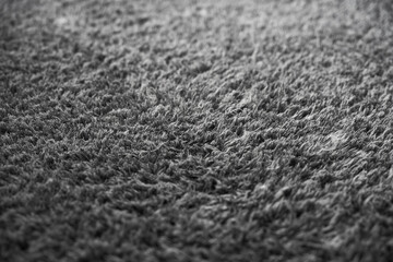 Grey soft fabric rug surface. Gray texture background of the furry carpet.