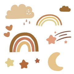 Obraz premium Cute rainbow cloud star illustration for nursery kids wear and pattern