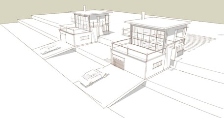 Fototapeta na wymiar modern house with consoles 3d render