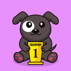 Vector illustration of premium cute dog carrying the 1st place trophy