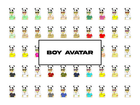 boy avatar with panda hat collection set for your bussines or profile picture