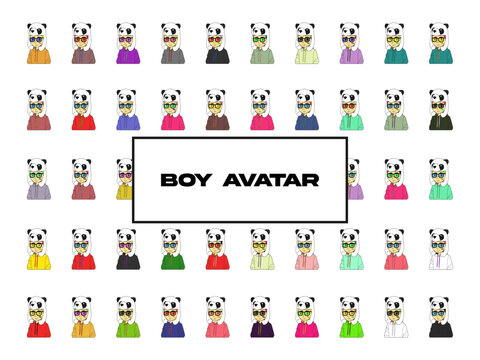 boy avatar with panda hat collection set for your bussines or profile picture