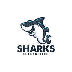 Vector Logo Illustration Shark Mascot Cartoon Style.