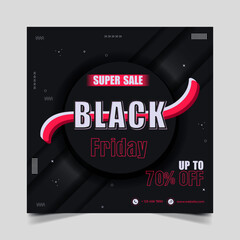 Black Friday &zwj;Supper Sale Social Media Post Banner Template with Modern Abstract Color Composition. Vector 