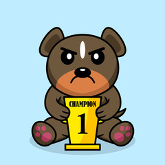 Vector illustration of premium cute dog carrying the 1st place trophy
